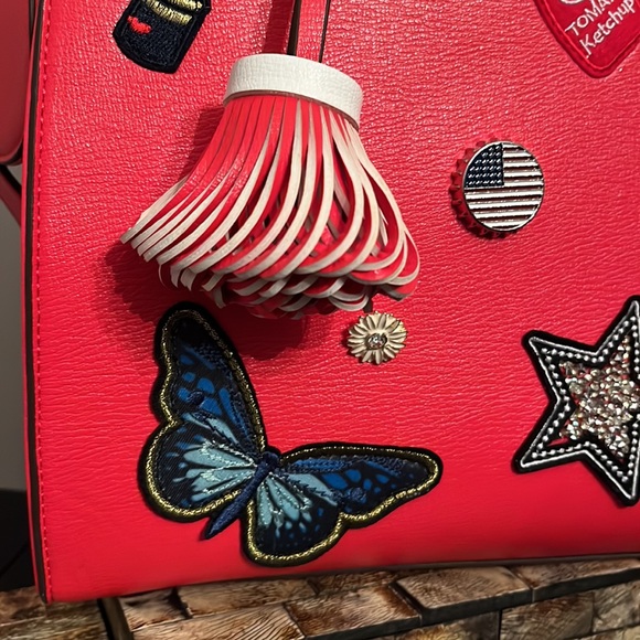 NWT AMY + JOEL Vegan Leather Shoulder Bag with 2D & 3D Ornaments and Patches - Picture 3 of 16